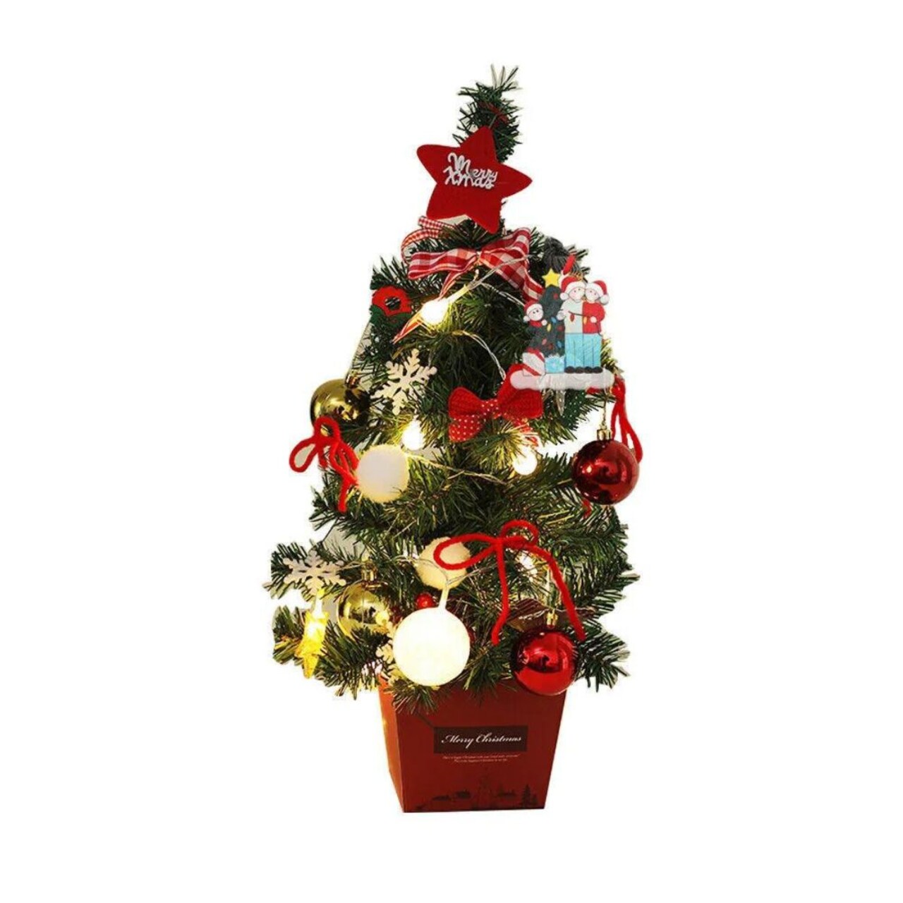 2 ft. Tiny Christmas Tree with Base and Light Decorations